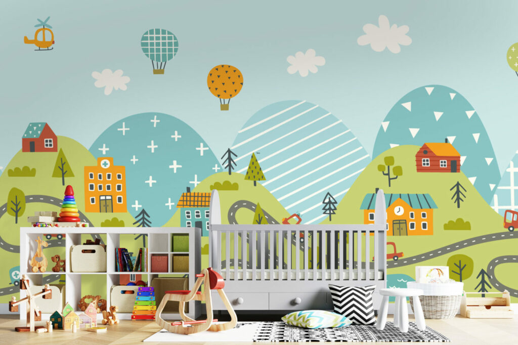 décoration murale paysage circuit de jeux pour enfant ludique et pas cher chambre bébé