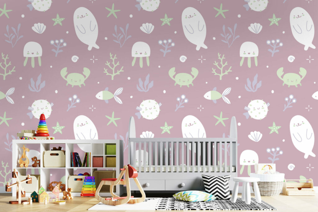 déco murale fond marin sur mesure pas cher chambre bébé - rose