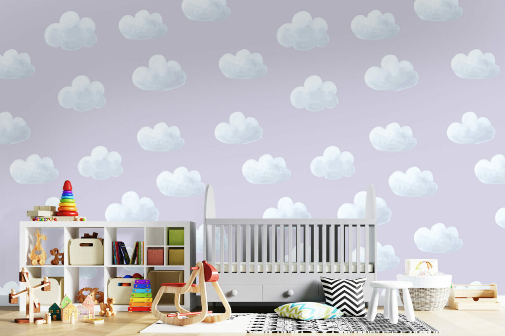 tapisserie enfantine pas cher nuages chambre bébé - violet
