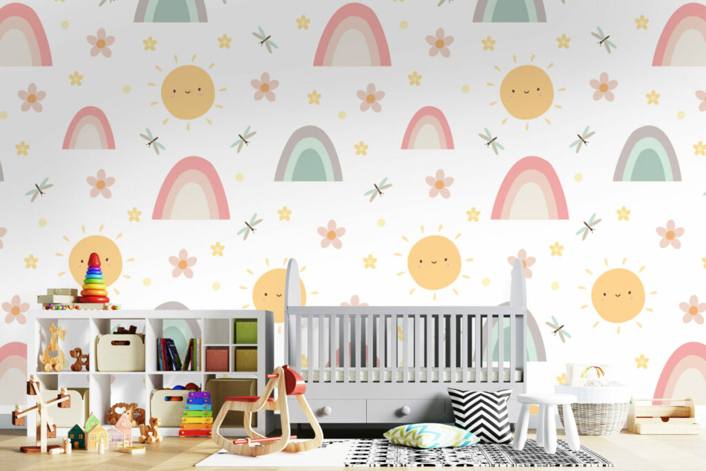 Tapisserie repositionnable motif enfantin arc en ciel personnalisé pas cher chambre nourrisson