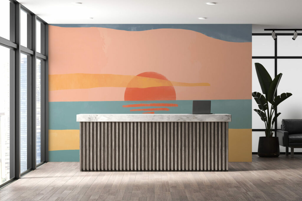 tapisserie textile autocollant design Sunset minimaliste pas cher réception hôtel