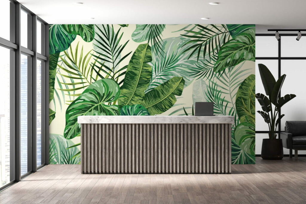 Papier peint panoramique jungle tropical tendance sur-mesure petit prix mobil-home accueil entreprise décoration intérieure