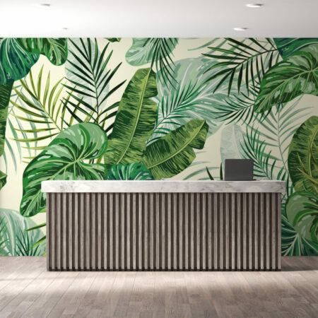 Papier peint panoramique jungle tropical tendance sur-mesure petit prix mobil-home accueil entreprise décoration intérieure