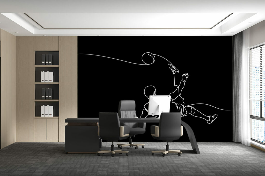 papier peint intissé joueur de foot Bureau - noir