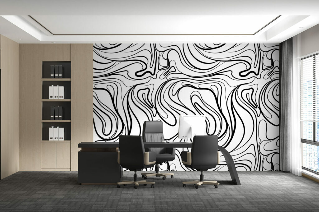 Tapisserie murale ligne abstraite moderne sur-mesure haut de gamme bureau entreprise