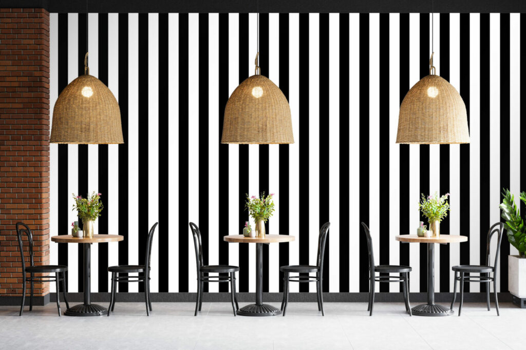 papier peint personnalisable rayures retro restaurant - noir