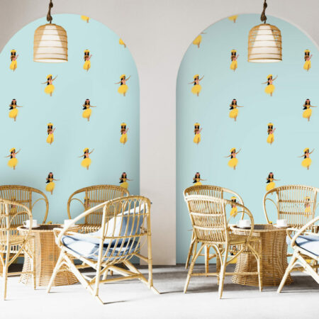 Papier peint ultra facile à poser danseuses hawaiiennes pas cher salon de thé - bleu