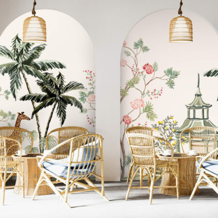 papier peint panoramique safari sauvage style aquarelle abordable salon de thé