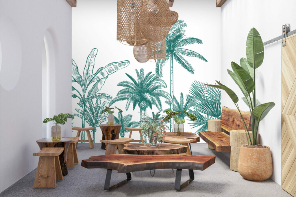 papier peint intissé intérieur forêt tropical sur mesure restaurant - vert