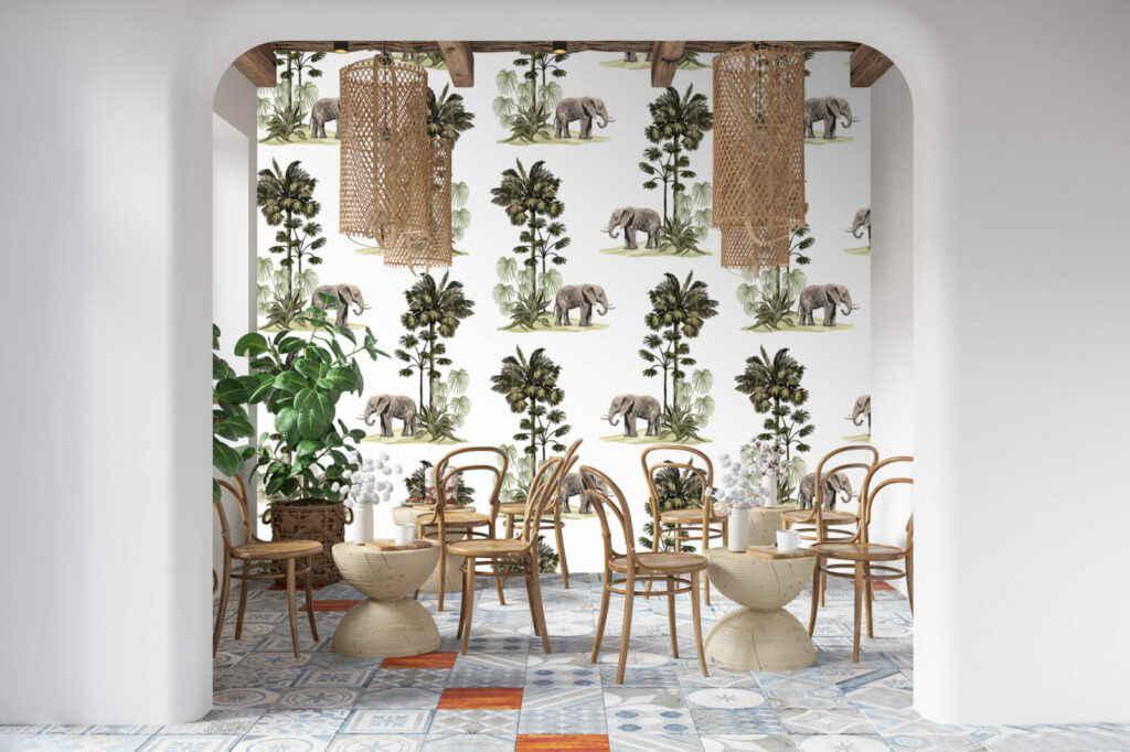 acheter collection tapisserie repositionnable vintage rétro éléphant jungle personnalisable pas cher maison restaurant salon