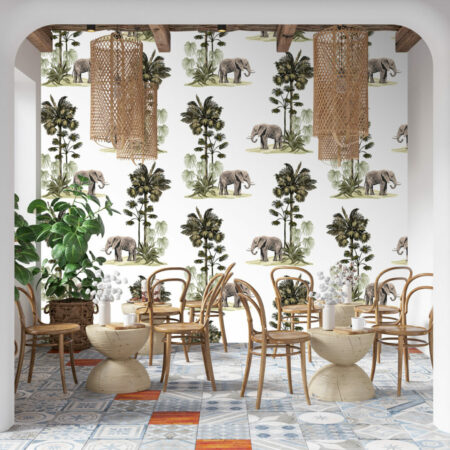 acheter collection tapisserie repositionnable vintage rétro éléphant jungle personnalisable pas cher maison restaurant salon