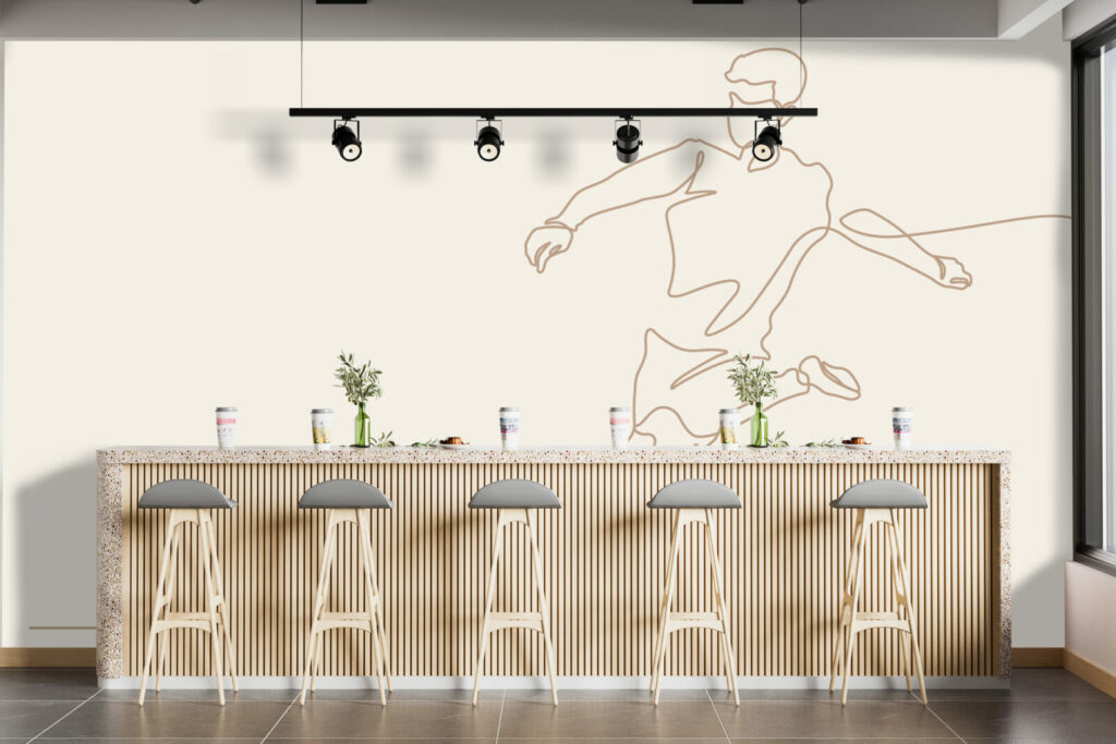 papier peint vinyle joueur de football bar - beige