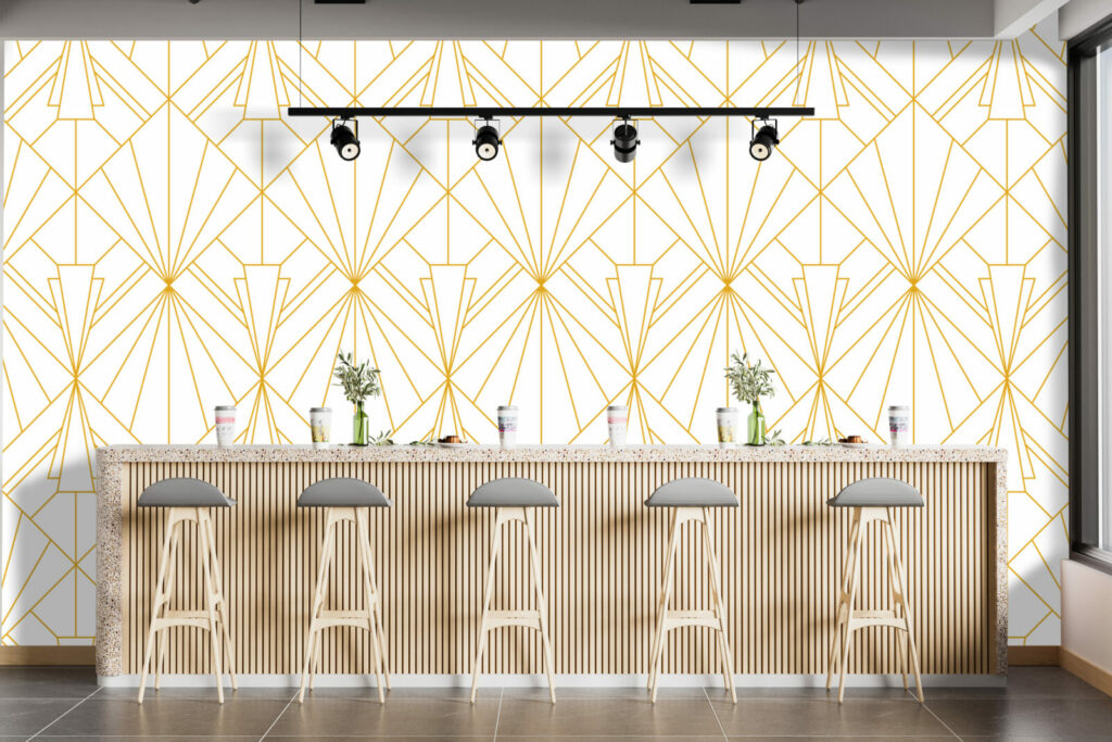 Papier peint mural géométrique tendance art deco pas cher bar - jaune