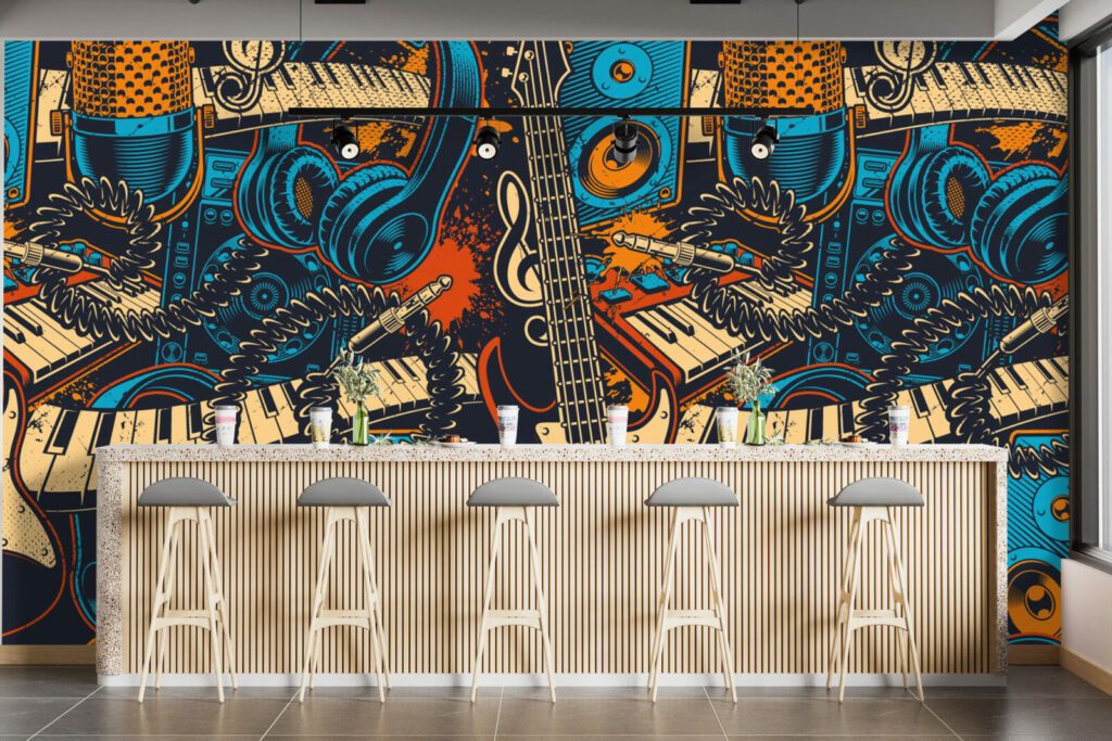 Tapisserie motif musique moderne personnalisable livraison gratuite bar