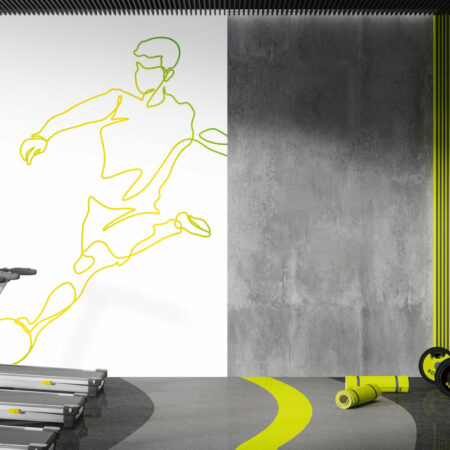 papier peint vinyle joueur de football salle à sport - jaune vert