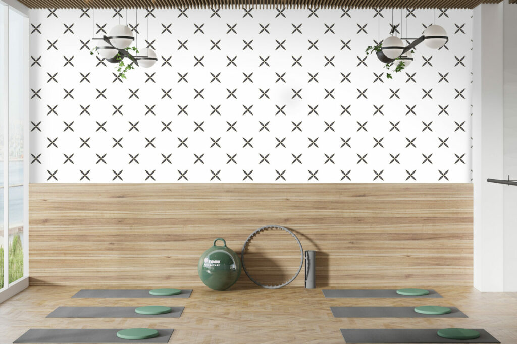 Papier peint imprimé floral bon marché salle yoga - noir