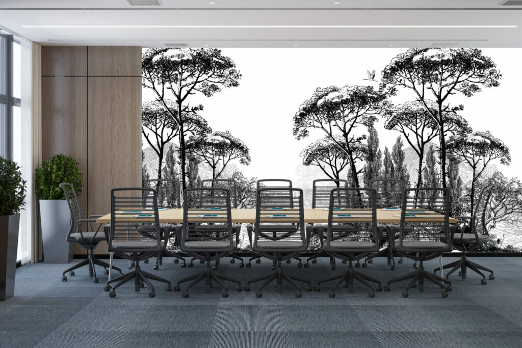 Fresque panoramique facile à posé tendance et design pas cher - salle de réunion