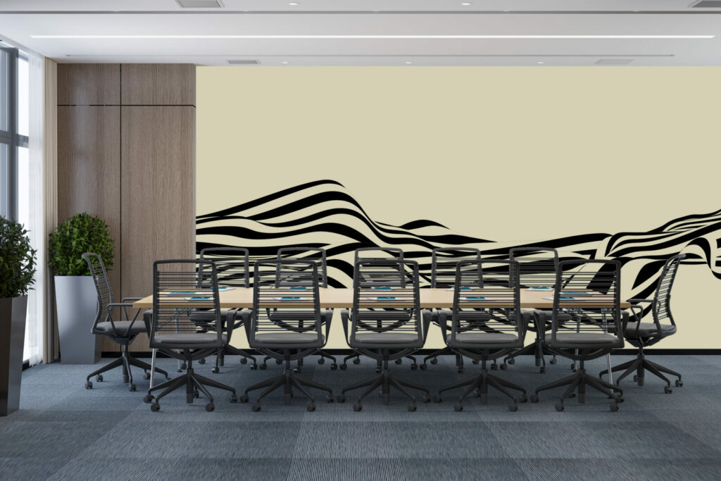 Fresque panoramique tendance vagues personnalisée pas cher salle de réunion - beige