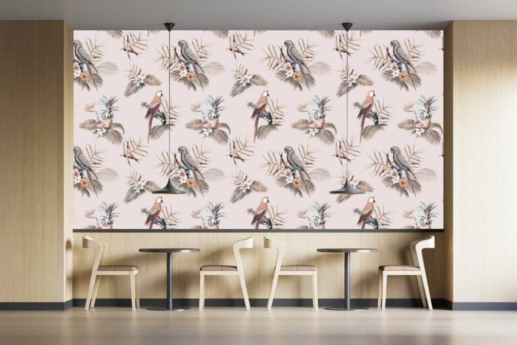 Papier peint pré encollé moderne et design perroquet jungle livraison gratuite restauration rapide