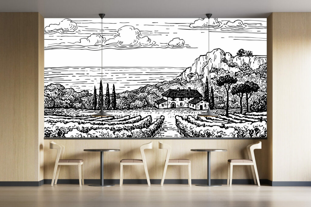 papier peint panoramique village vignoble bordure de mer au meilleur prix restaurant