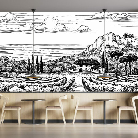 papier peint panoramique village vignoble bordure de mer au meilleur prix restaurant