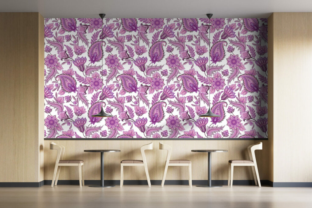 papier peint déco mural floral intense chic restaurant - rose