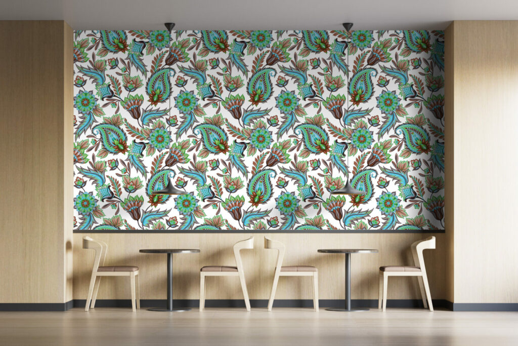 papier peint déco mural floral intense chic restaurant - vert