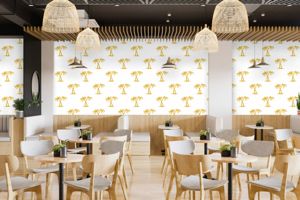 Papier peint motif cocotier tropical pas cher restaurant - ocre