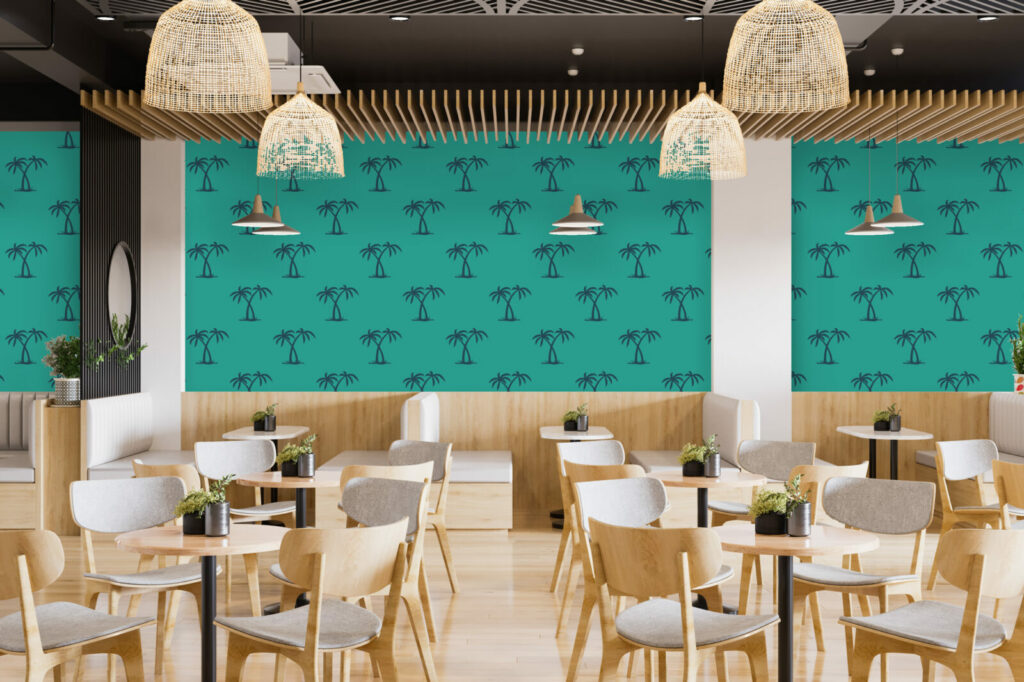 Papier peint motif cocotier tropical pas cher restaurant - vert
