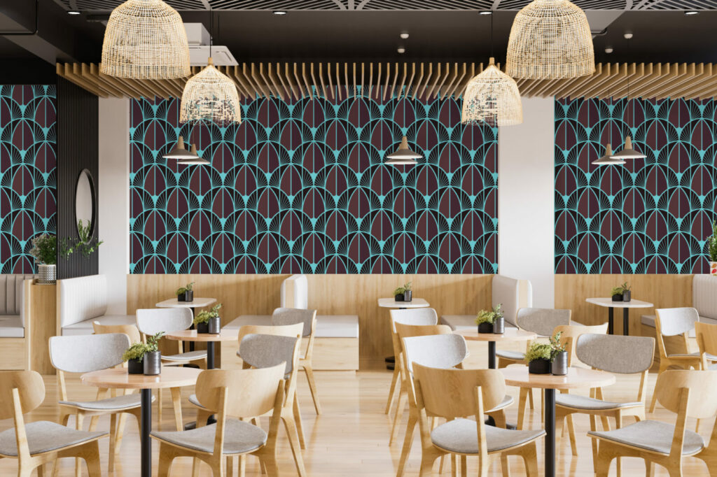 papier peint géométrique art déco pas cher restaurant - turquoise