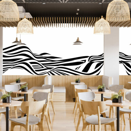 Fresque panoramique tendance vagues personnalisée pas cher restaurant - noir