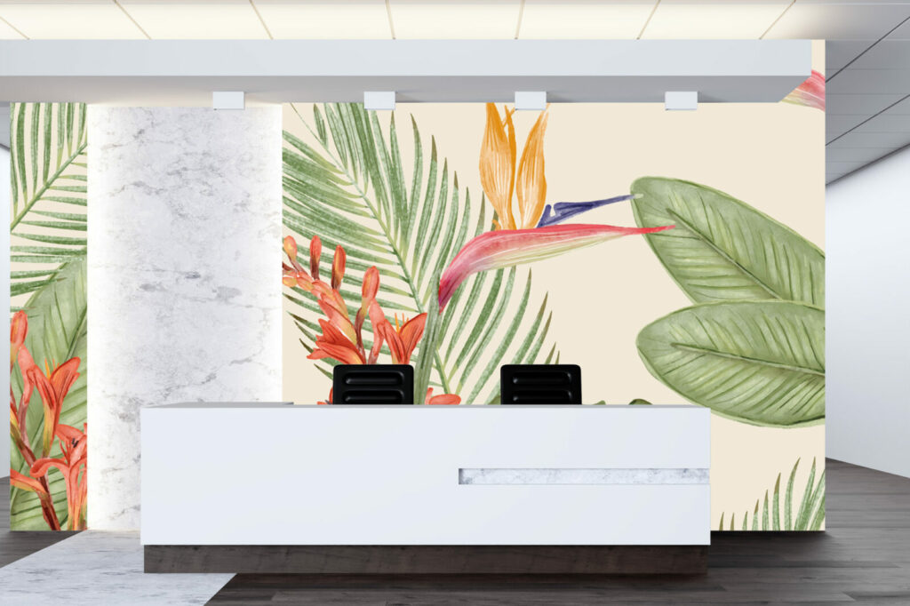 tapisserie panoramique végétal tropical oiseau du paradis pas cher comptoir accueil entreprise