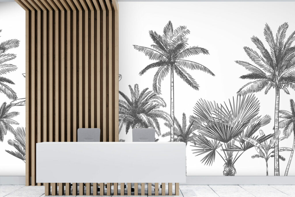 papier peint intissé intérieur forêt tropical sur mesure accueil - gris