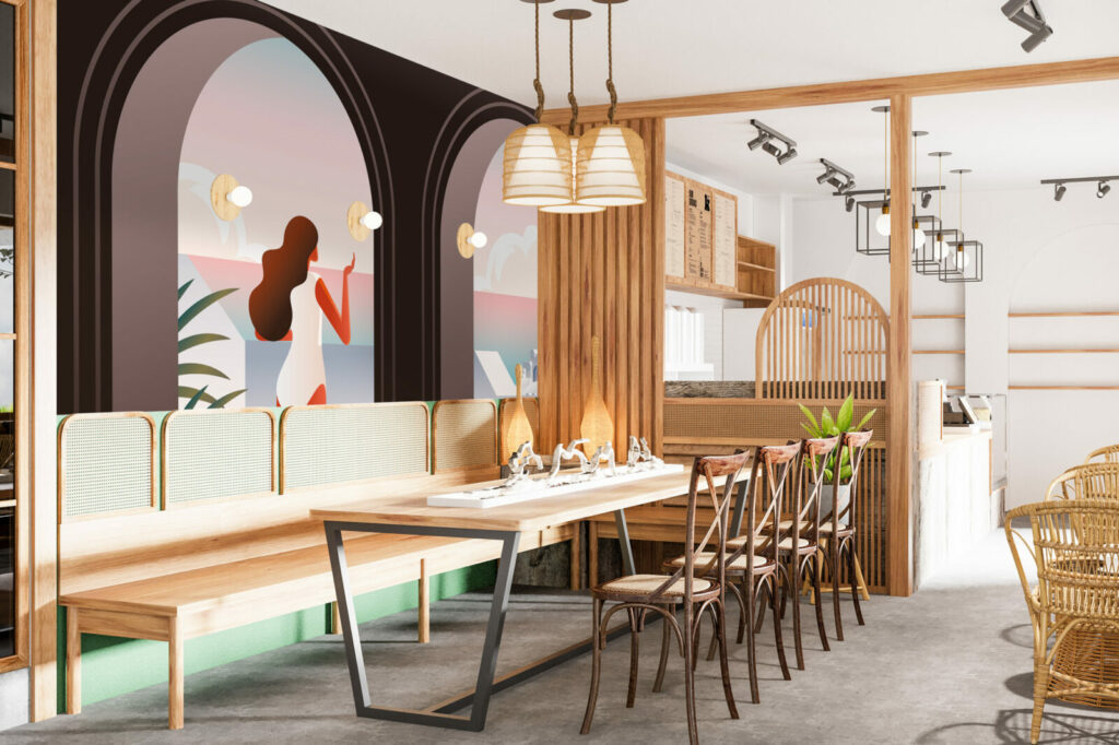 acheter fresque murale intissé trompe-l'œil pop paysage panoramique Grèce colonnes personnalisé pas cher maison salon salle à manger restaurant