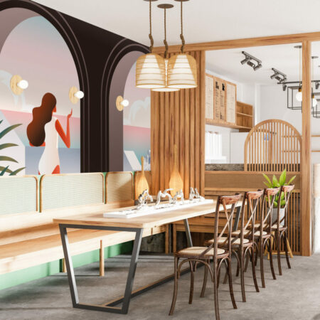 acheter fresque murale intissé trompe-l'œil pop paysage panoramique Grèce colonnes personnalisé pas cher maison salon salle à manger restaurant