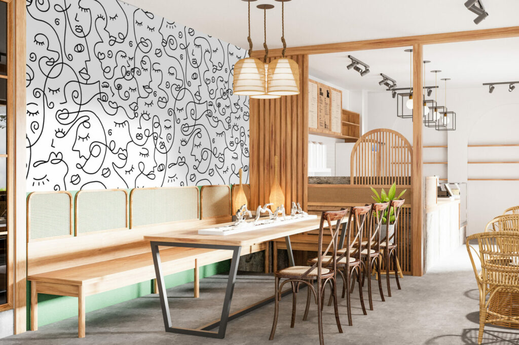 fresque murale motif portrait visage moderne abstrait restaurant - noir