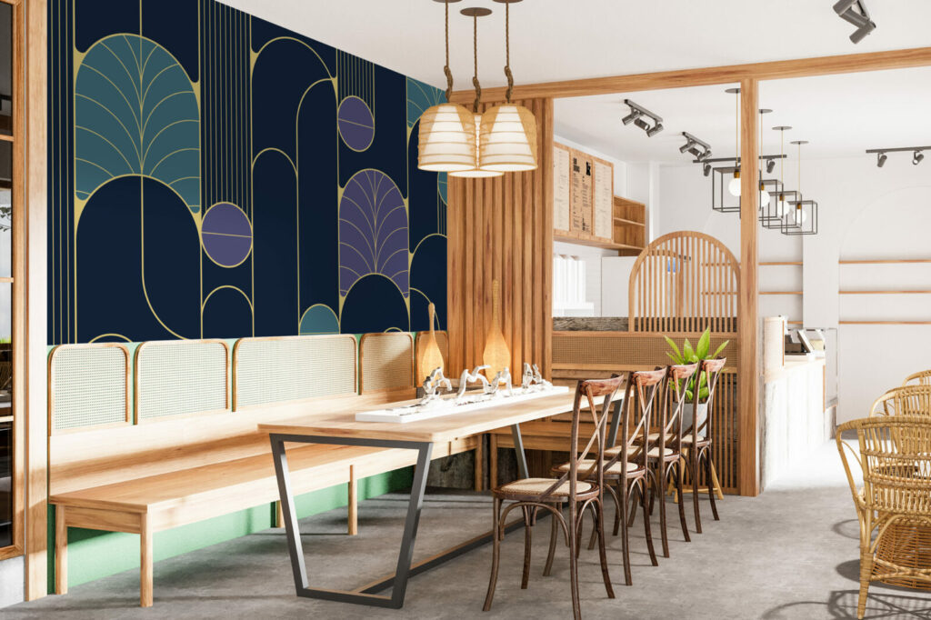 vinyle autocollant géométrique tendance coloniale personnalisable moins cher espace restaurant - bleu