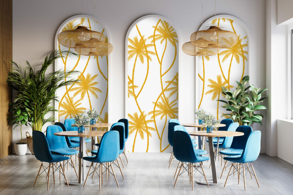 Papier peint à encollé palmier abstrait personnalisable restaurant - ocre