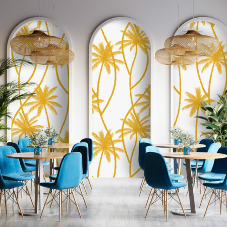 Papier peint à encollé palmier abstrait personnalisable restaurant - ocre