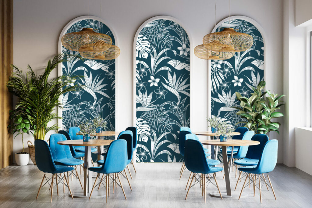 stickers murales tropical floral bon marché restaurant - vert