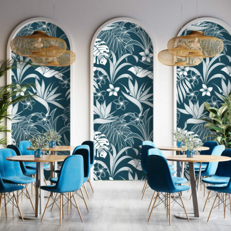 stickers murales tropical floral bon marché restaurant - vert