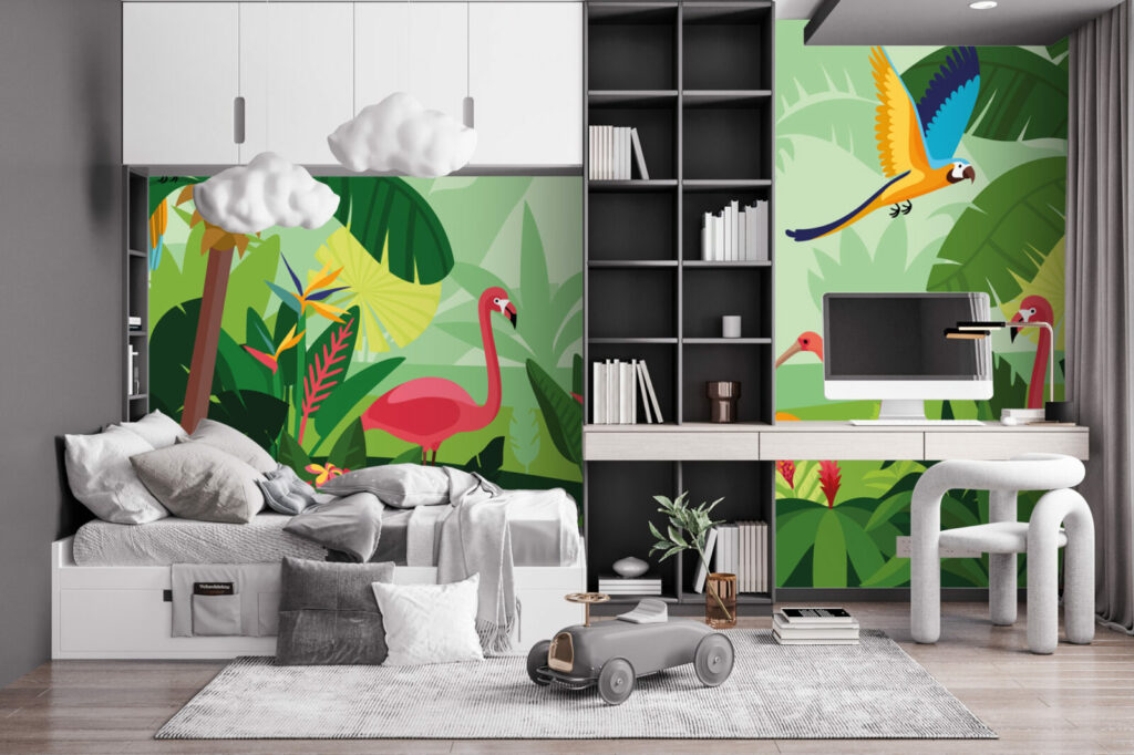 décoration murale paysage tropical jungle pour enfant au meilleur prix chambre enfant