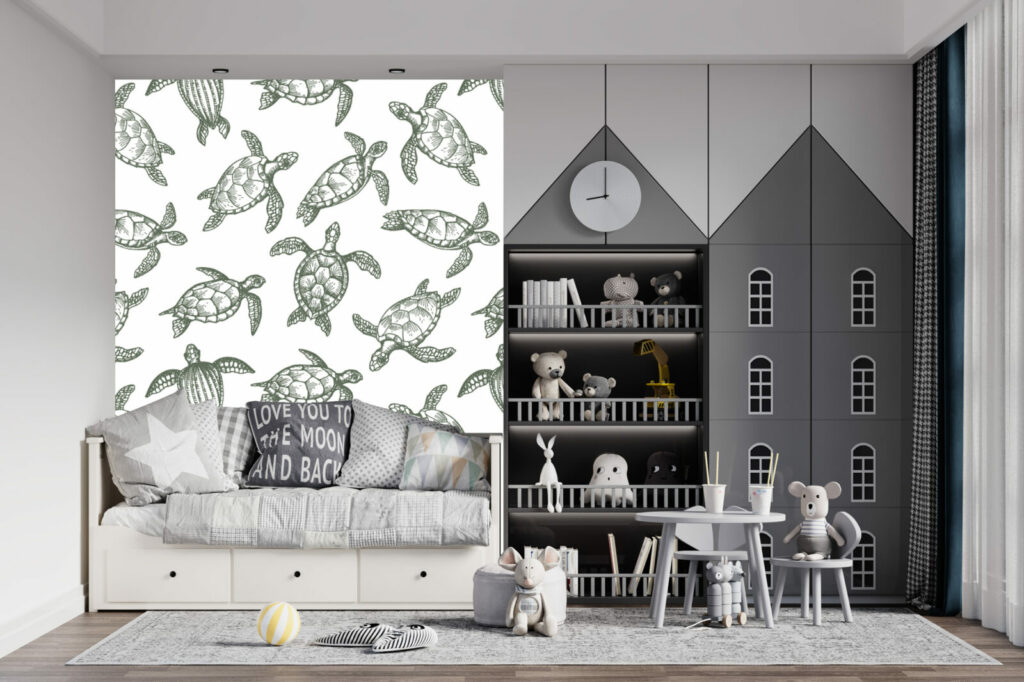 textile repositionnable motif tortue sur mesure pas cher chambre enfant - kaki