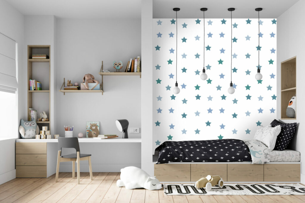 Tapisserie motif étoile décoration sur mesure pas cher chambre garçon - turquoise