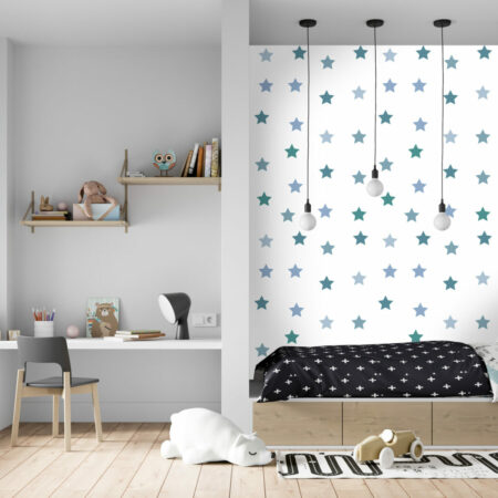 Tapisserie motif étoile décoration sur mesure pas cher chambre garçon - turquoise