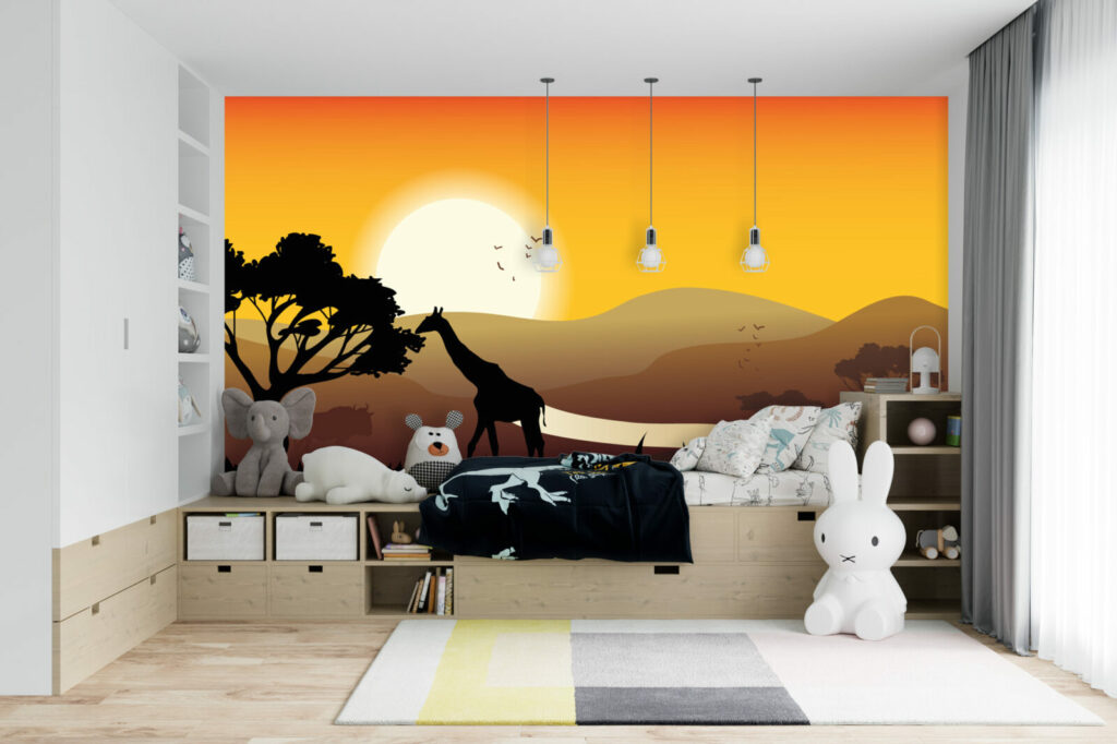 papier peint à encoller savane personnalisé petit prix chambre enfant