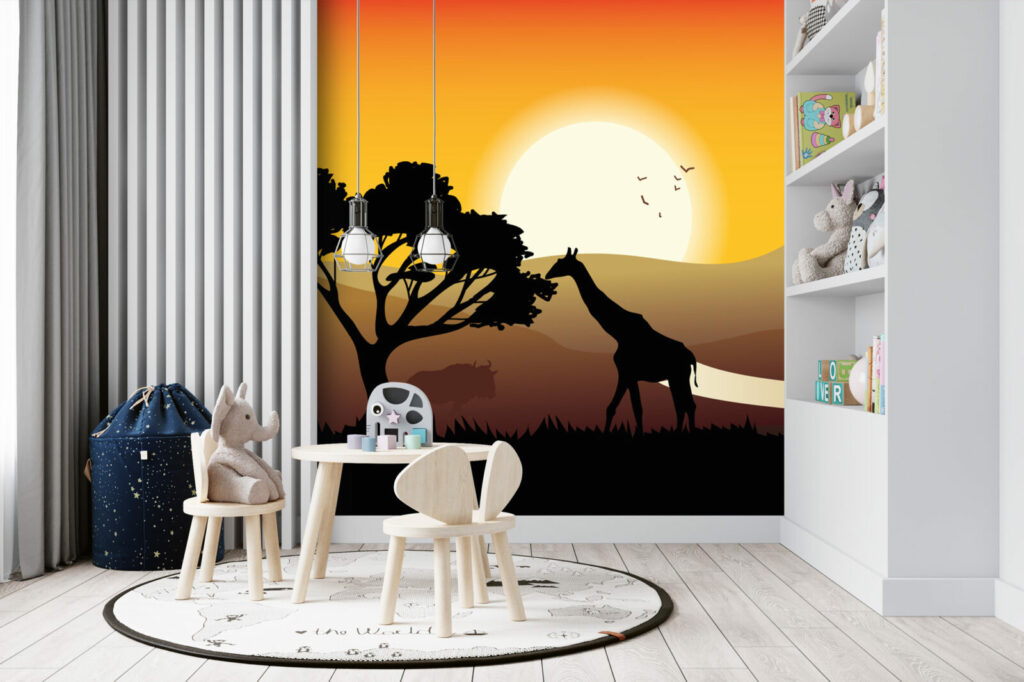 papier peint à encoller savane personnalisé petit prix salle de jeux