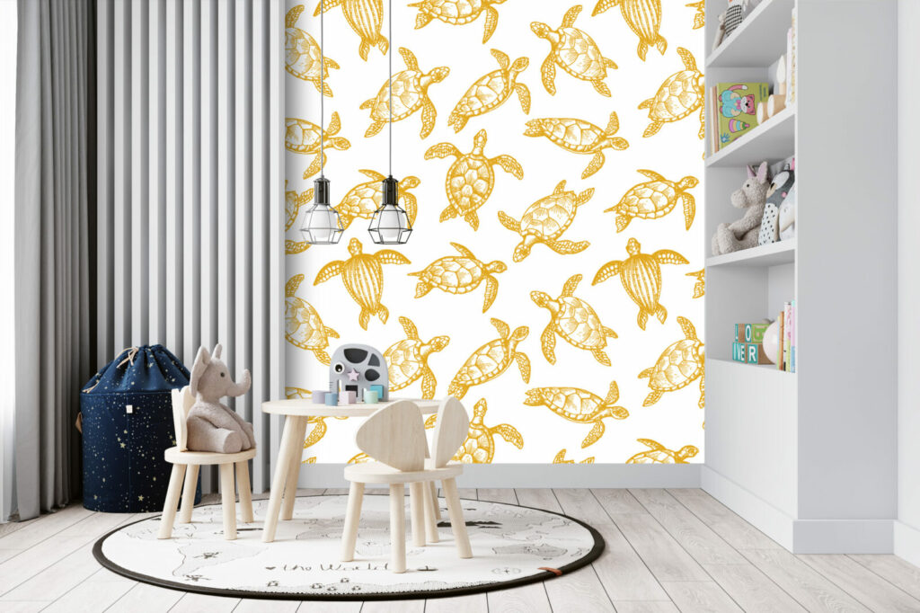 textile repositionnable motif tortue sur mesure pas cher salle de jeux enfants - ocre jaune