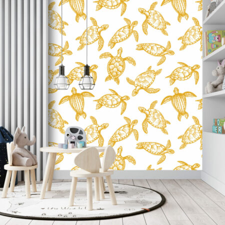 textile repositionnable motif tortue sur mesure pas cher salle de jeux enfants - ocre jaune