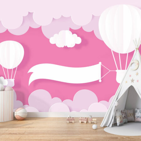 tapisserie panoramique nuage et montgolfières minimaliste abordable salle de jeux